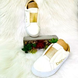 Bebe Gold and White Slip On Shoes, 3
